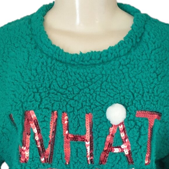 Wallflower Christmas Holiday Sweater Juniors Size Medium Green Sherpa Winter - Picture 7 of 12